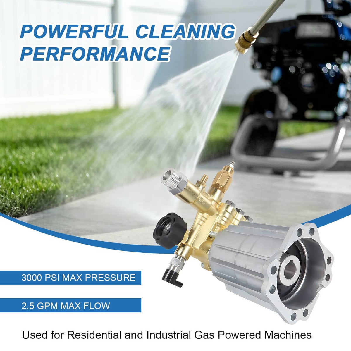 Solidspare RMV2.5G30 PRESSURE WASHER PUMP AXIAL, 2.5GPM 3000 PSI, 3400 RPM, 3/4" SHAFT