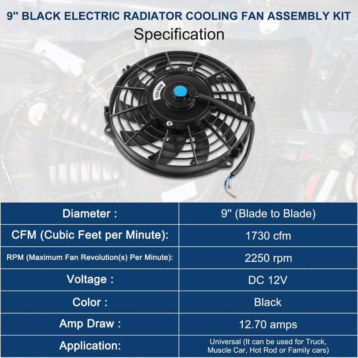 Solidspare 9 inch 12V Slim Fan Push Pull Electric Radiator Cooling Fan Mount Kit Universal