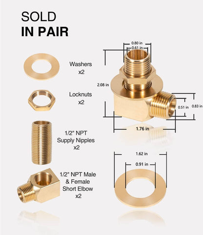 Solid Spare B-0230-K Wall Mount Faucet Install Kit for T&S B-0230 Style 1/2???? NPT Faucets