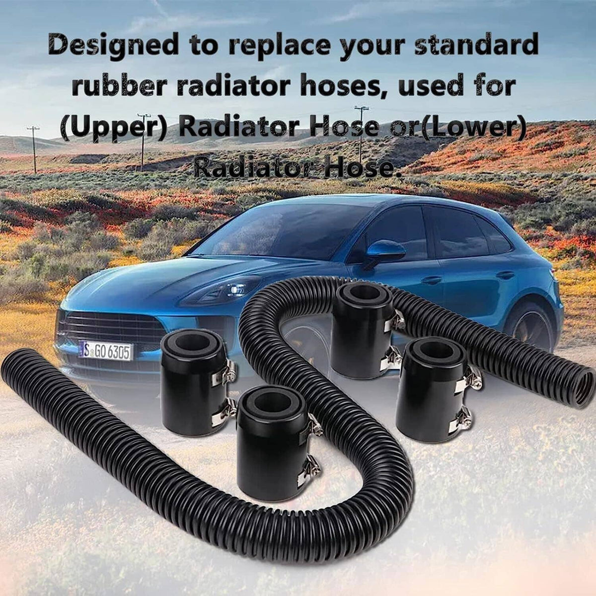 Solidspare 48" Stainless Steel Radiator Flexible Coolant Water Hose w/ Caps Kit Universal