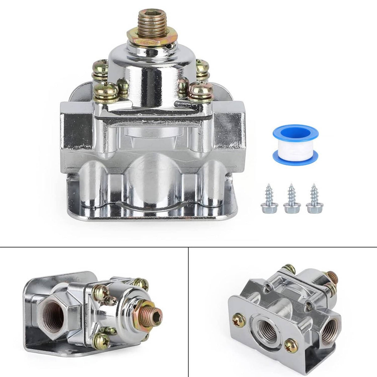Solidspare Fuel Pressure Regulator Carburetor Chrome Fit Holley 12-803 2 Port 4 1/2 to9 PSI