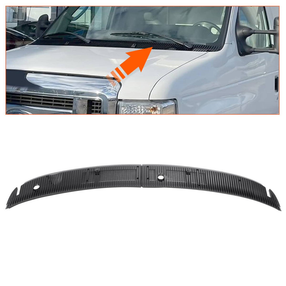 Solid Spare Wiper Cowl Panel Grille Screen ABS For Ford E VAN E-150 E-250 E-350 Super Duty