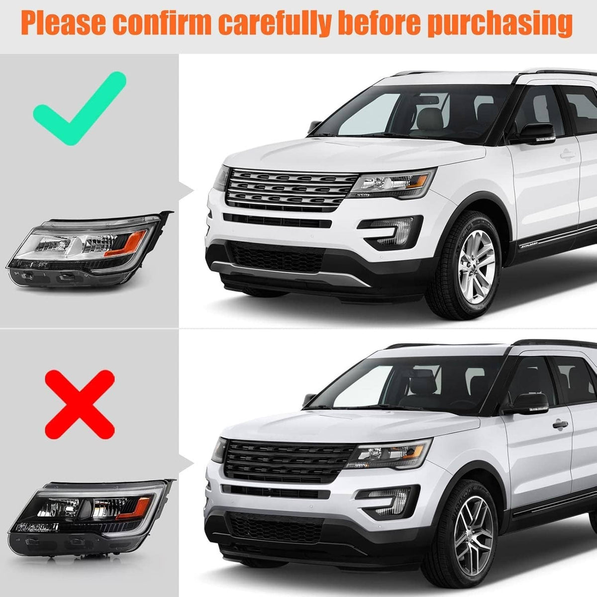 Solidspare Driver Left Side Headlight w/ LED DRL For 2016-2019 Ford Explorer Chrome Housing