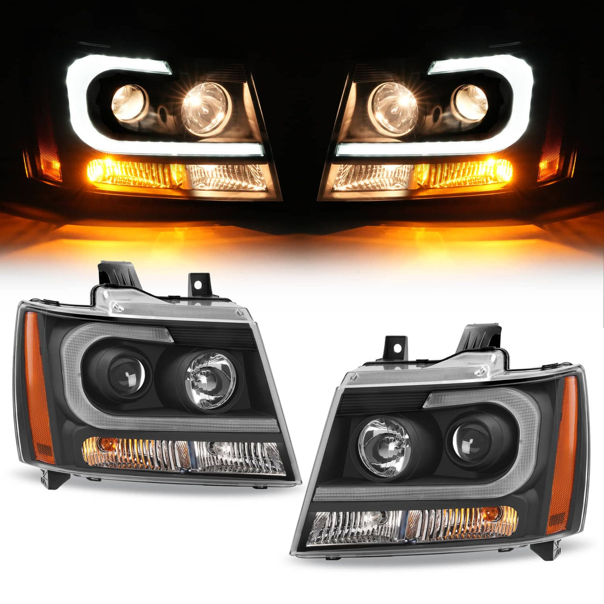 Solid Spare For 2007-14 Chevy Tahoe Suburban Avalanche LED DRL Projector Headlights Assembly