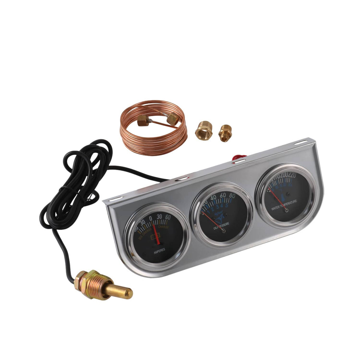 Solidspare 2" 52mm Chrome Car Triple Gauge Set Kit AMP Meter Water Temp Oil Pressure 3 in 1