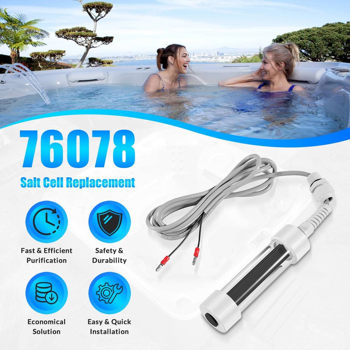 Solidspare 76078 Salt Cell Replacement for ACE Hot Tubs fit for Hot Spring/Limelight