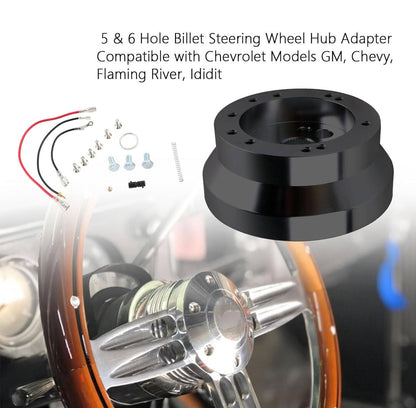 Solidspare 5 & 6 Hole Steering Wheel Short Hub Adapter For Ididit GM Chevy Aluminum Black