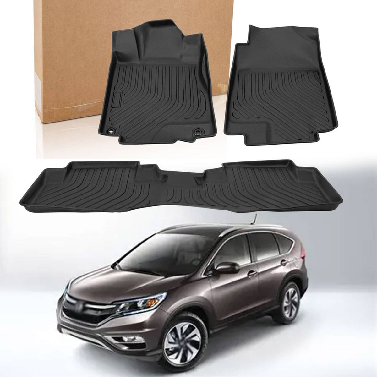 Solidspare 3PCS Floor Mats for 2012-16 Honda CR-V TPE Rubber All Weather 2 Row Floor Liners