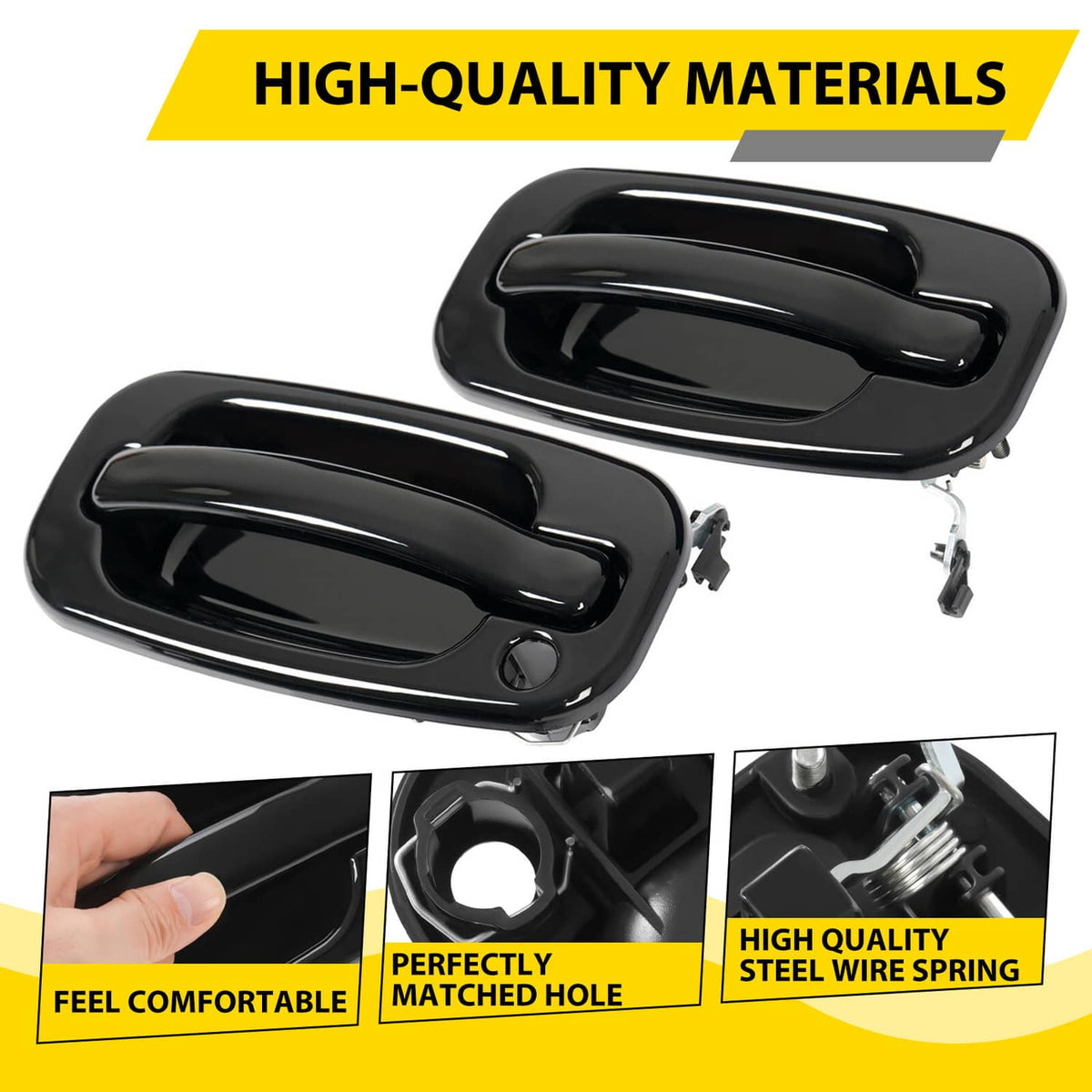 Solid Spare Door Handle Set For Chevy Silverado 1500 1999-2006 Smooth Black Front Outer 2PCS