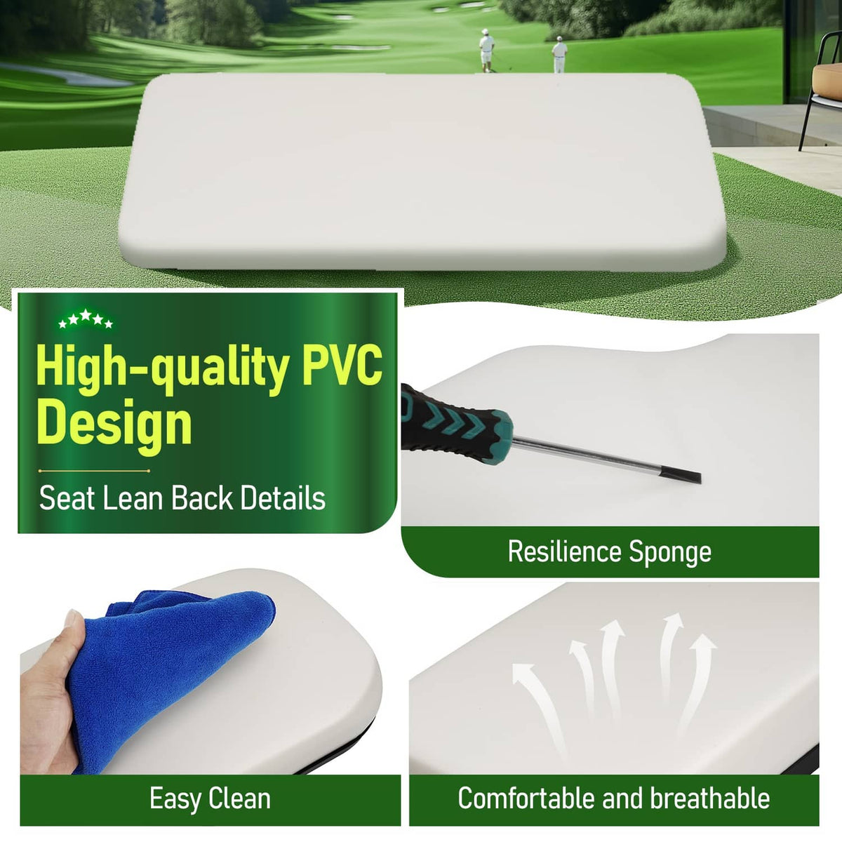 Solidspare White Seat Bottom Backrest Cushion Golf Cart For EZGO RXV,TXT,ST,ST Sport,Valor