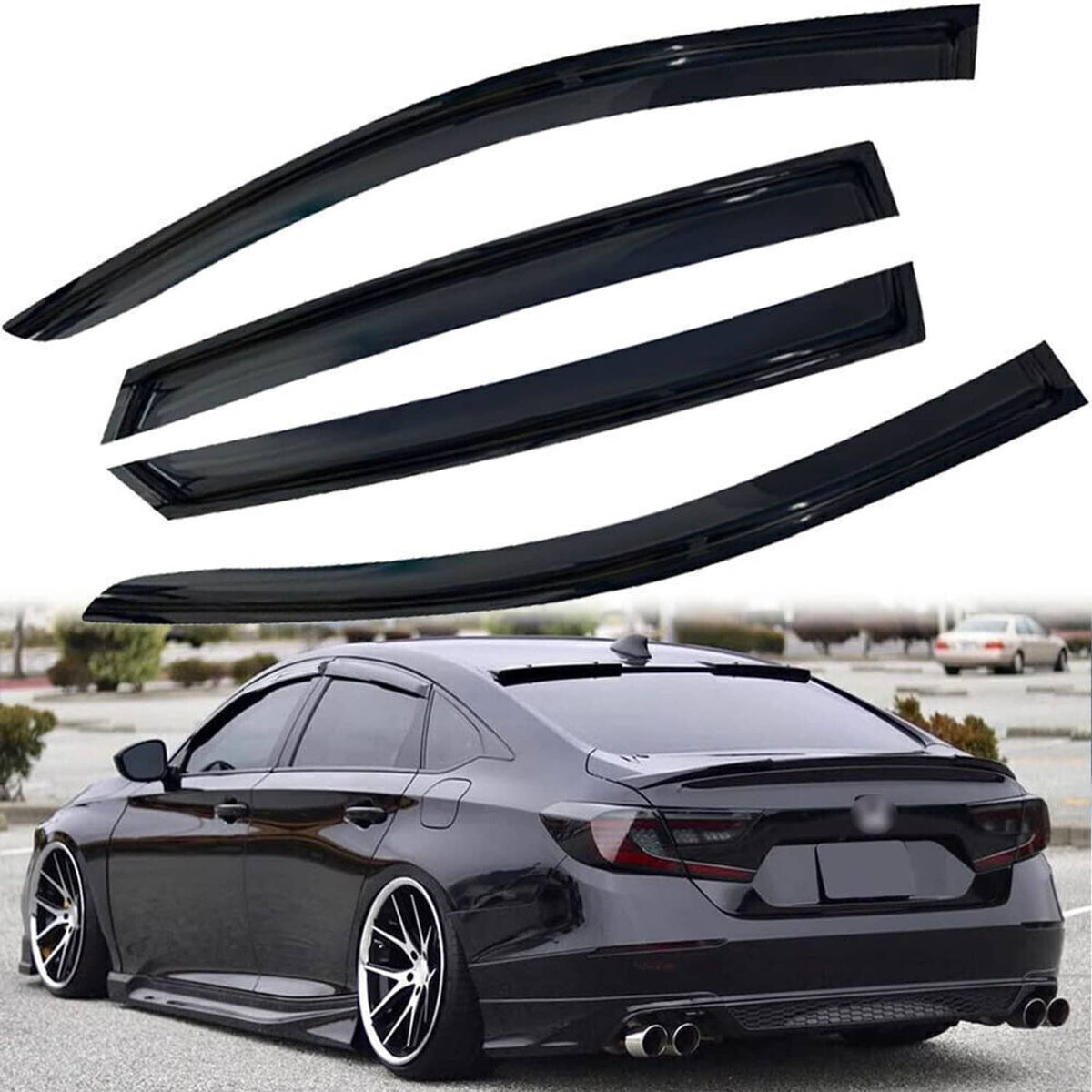 Solidspare For 2018-2022 Honda Accord 3D Wavy Mugen Style Window Visors Rain Guards Vent