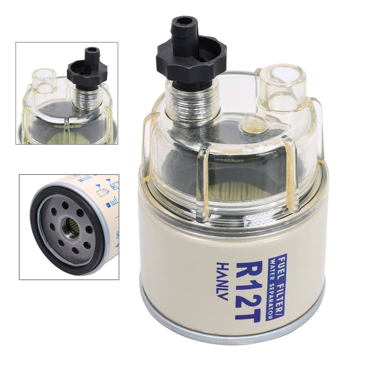 Solidspare R12T Fuel Filter Water Separator Spin-on with Water Collection Bowl For Marine