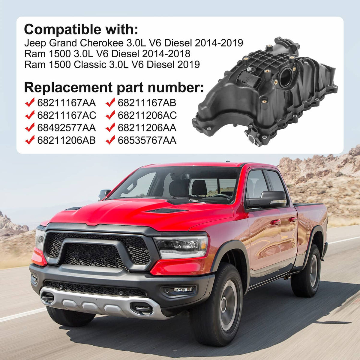 Solidspare Intake Manifold Fit 2014-2019 Jeep Grand Cherokee 14-18 RAM 1500 3.0L