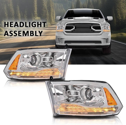 Solidspare For 2009-2018 Dodge Ram 1500 2500 3500 Pickup w/LED Projector Chrome Headlights