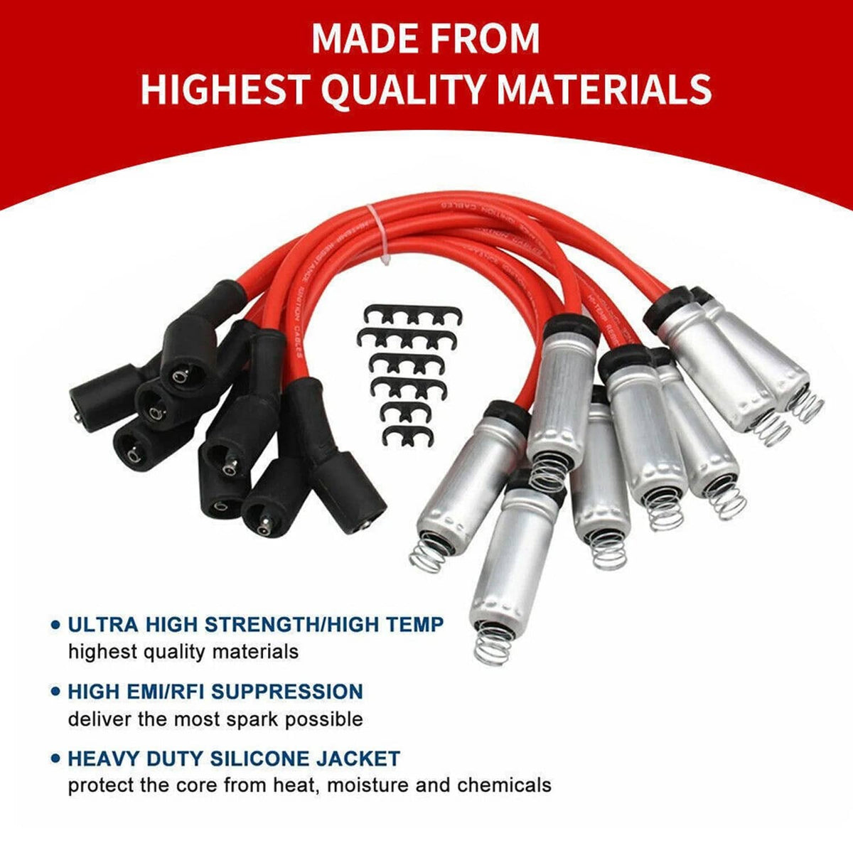Solidspare 8x Square Ignition Coil & Spark Plug Wire Set For Chevy GMC 4.8L 5.3L 6.0L 8.1L