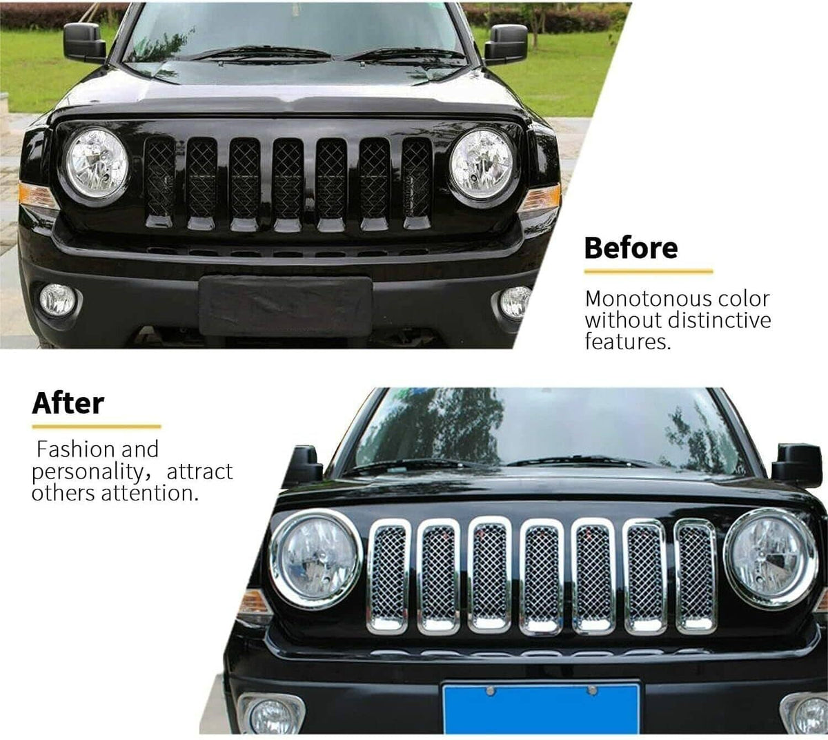 Solid Spare 7pcs Front Mesh Grille Grill Insert Cover Bezel Kit for Jeep Patriot 2011-2018