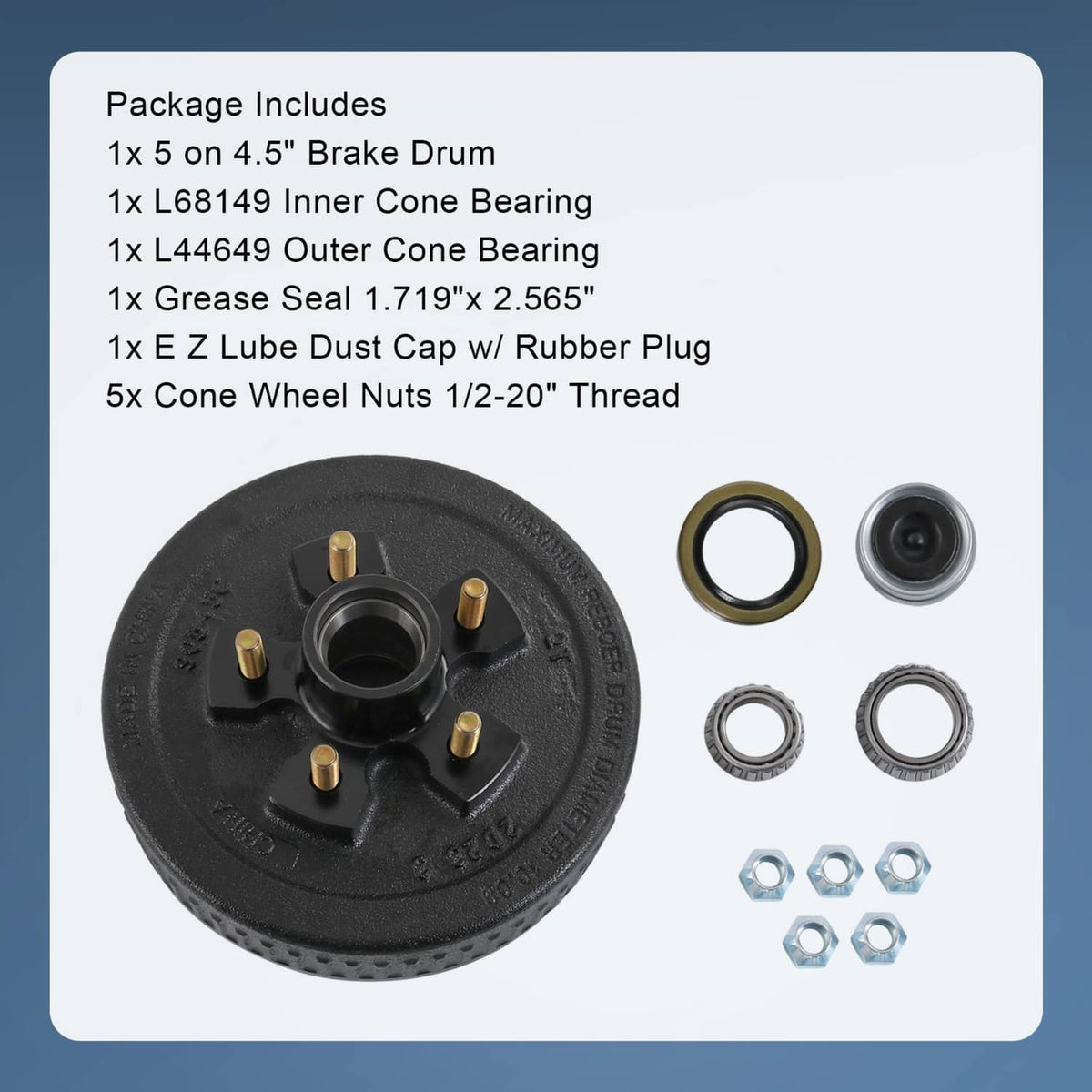 Solidspare 5 on 4.5 Trailer Hub Drum with Electric brakes 10"X2-1/4" Kits For 3500 lbs axle