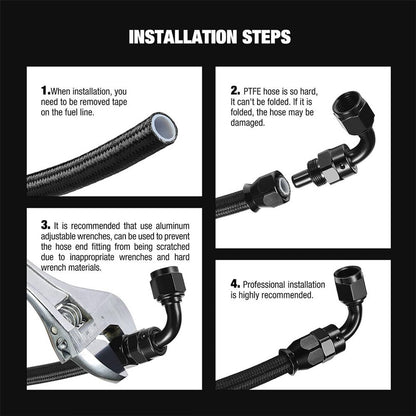 Solidspare Black 20FT 3/8" E85 PTFE LS Swap EFI Fuel Line Fitting Nylon Braided Fuel Kit