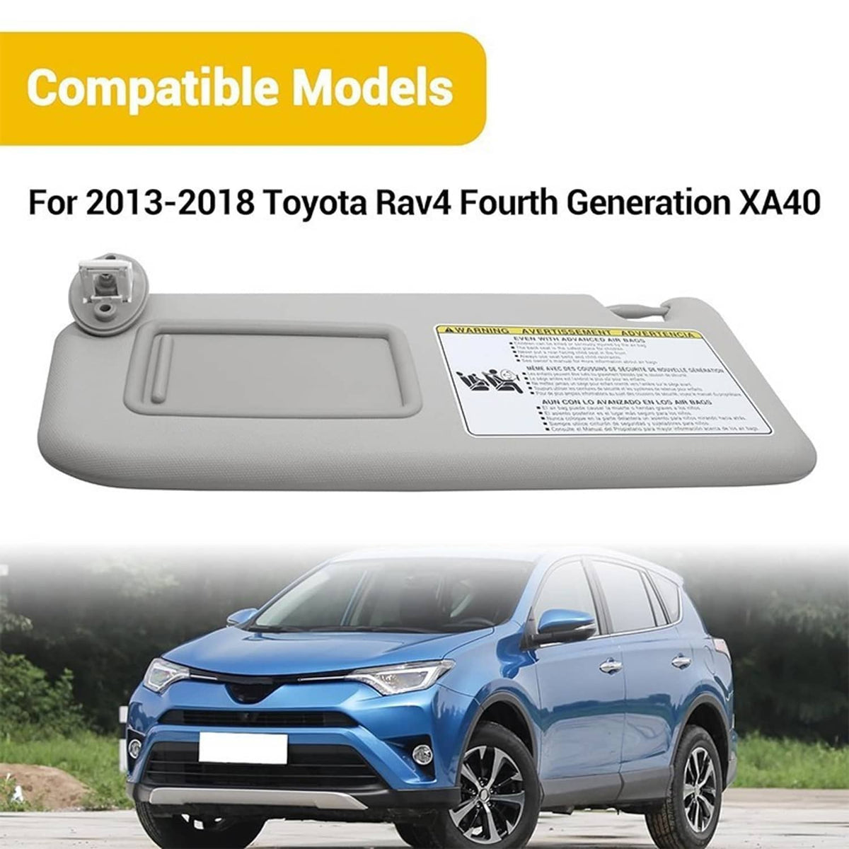 Solidspare Gray Sun Visor W/ Mirror for 2013-18 Toyota RAV4 74320-42595-B1 Left Driver Side