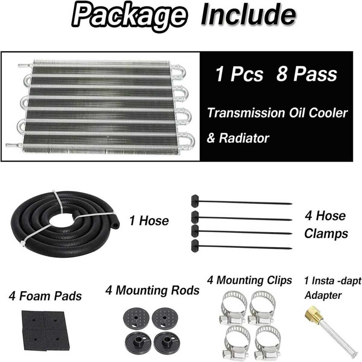 Solidspare 8 Rows Universal Aluminum Remote Transmission Oil Cooler Radiator Converter Kits