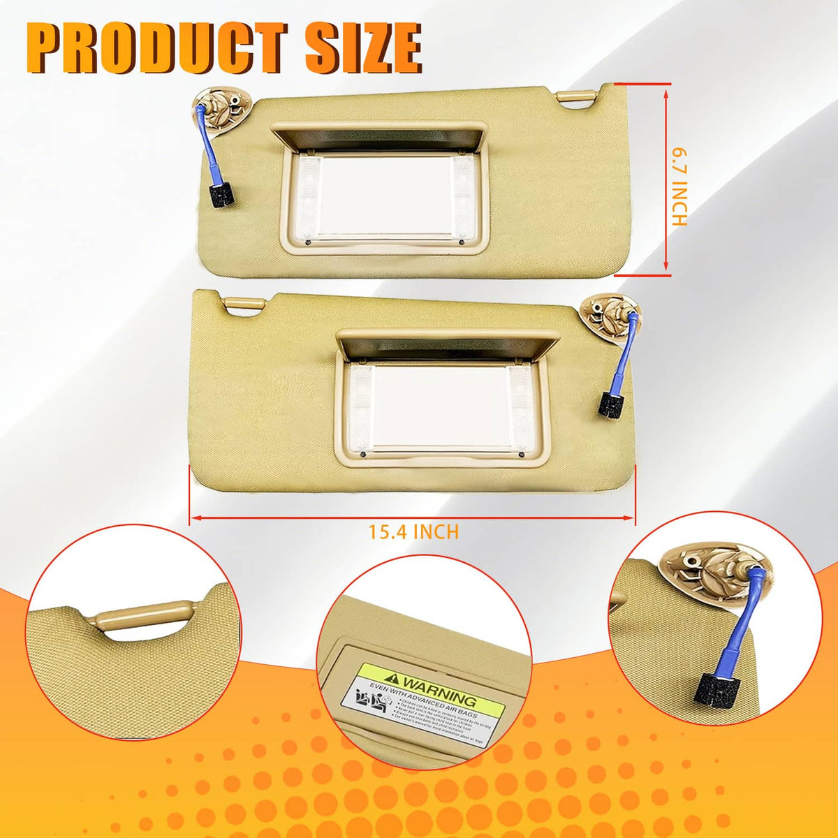 Solidspare 2Pcs Tan Sun Visor w/ Light & Mirror 83280-TA5-A51ZA For 2008-2017 Honda Accord