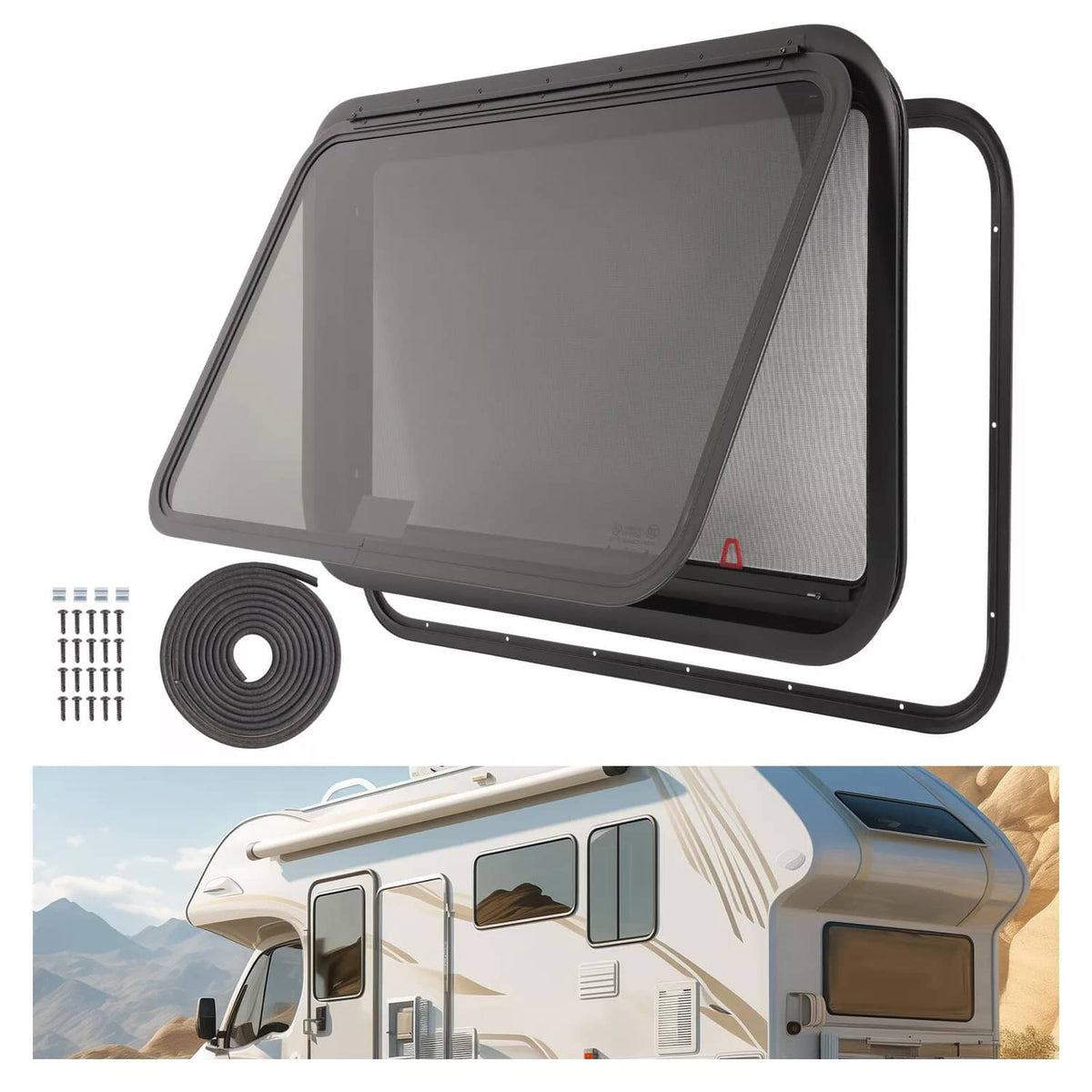 Solidspare For Camper 36" x 22" Dark Glass W/ Trim Ring Emergency Push Out RV Exit Window