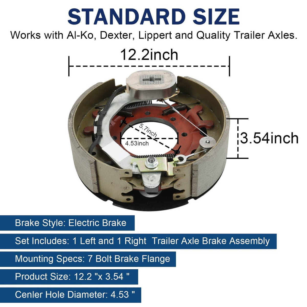 Solidspare Electric Trailer Brake Assembly Pair For 10K lbs Axle w/Shields 12-1/4"x3-3/8"