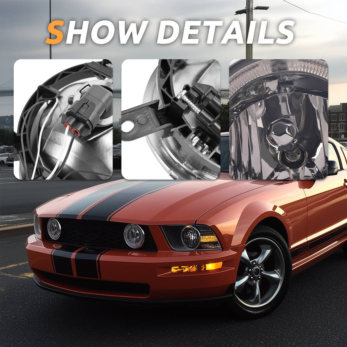 Solid Spare Fog Lights LED Halo Running Light Smoke Lens For Ford Mustang GT 2005-2009 RH&LH