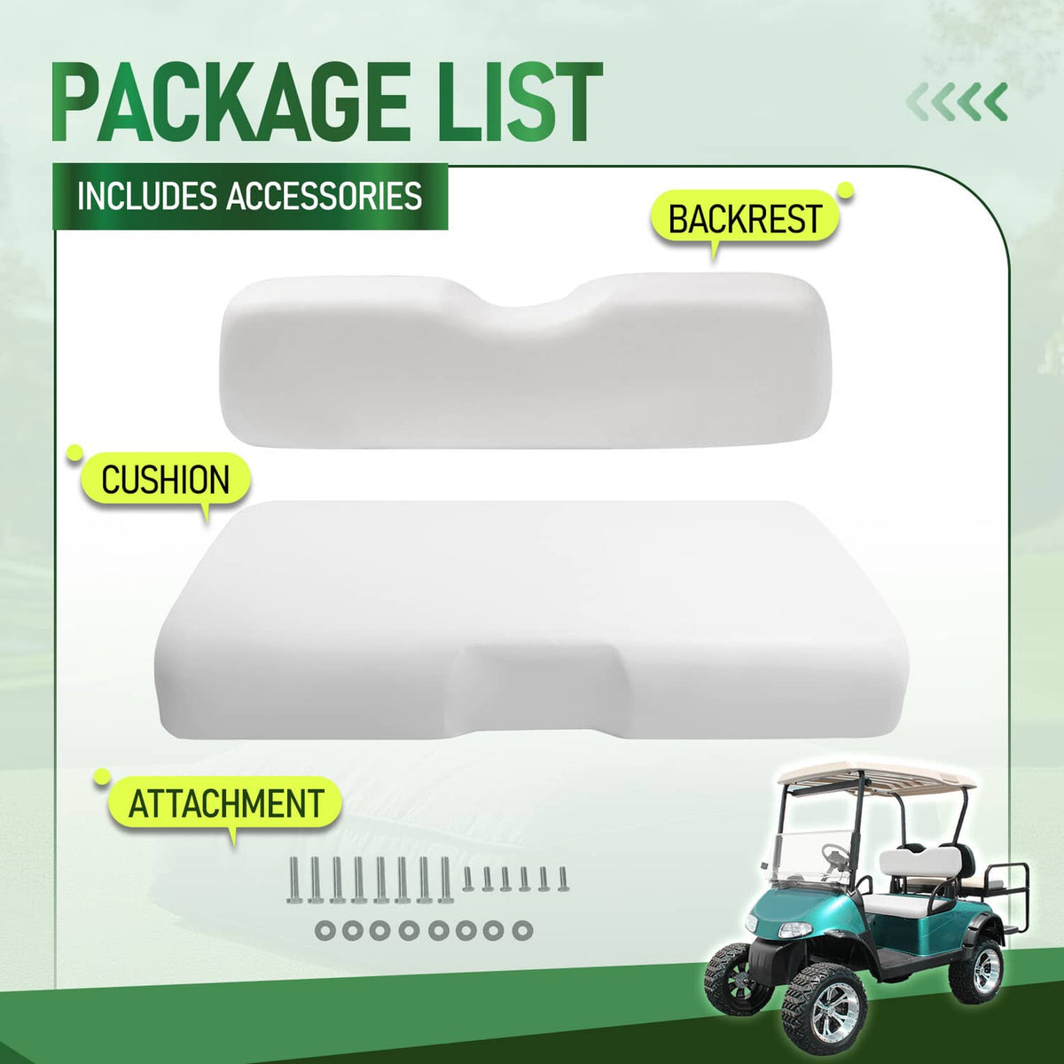 Solidspare White Golf Cart Front Seat Bottom Cushion Backrest For EZGO RXV 2008-Up Models