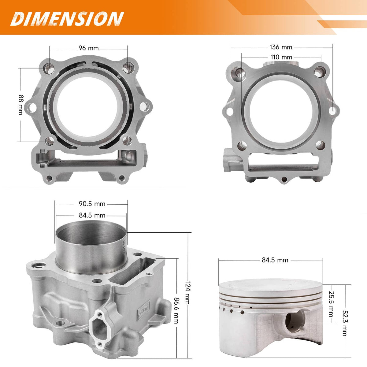 Solidspare Cylinder Piston Gasket Top End Kit For HiSUN UTV ATV MSU400 YS400 84.34mm Bore