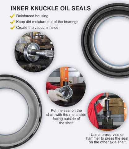 Solid Spare Front Axle Knuckle Tube Seal Kit & Thrust Washer Snap Ring for Ford F250 F350