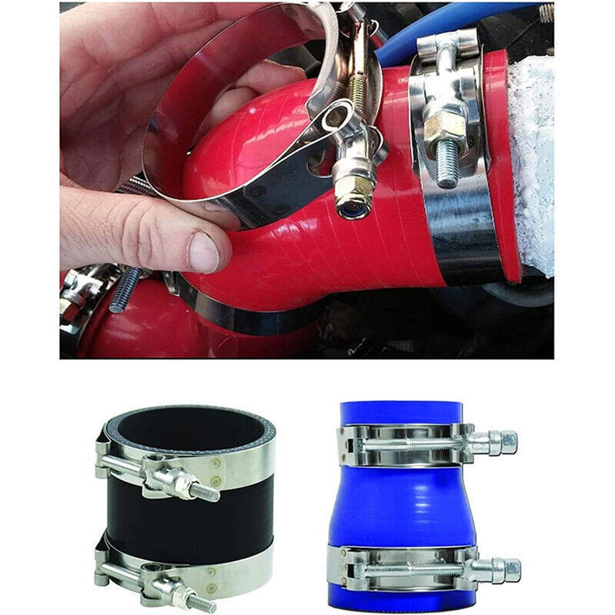 Solidspare 2pcs 2" Inch T-bolt Clamp Silicone Stainless Steel Hose Turbo Intake Intercooler