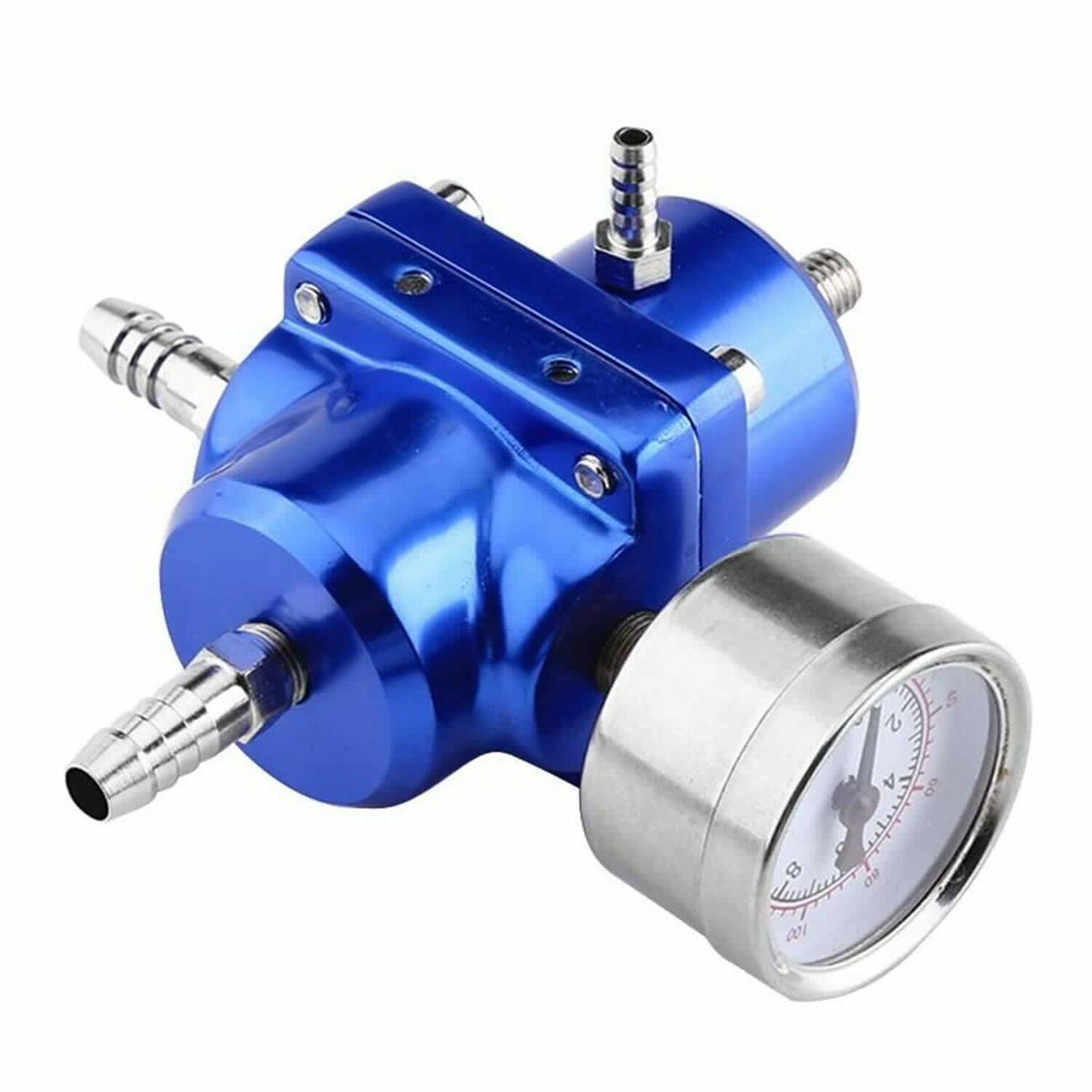 Solidspare Aluminum Adjustable Fuel Pressure Regulator + Gauge+ Fitting Kit Blue Universal