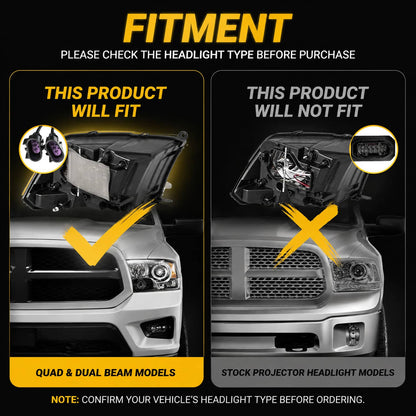 Solidspare For 2009-2018 Dodge Ram 1500 2500 3500 Black Projector Headlights with LED DRL