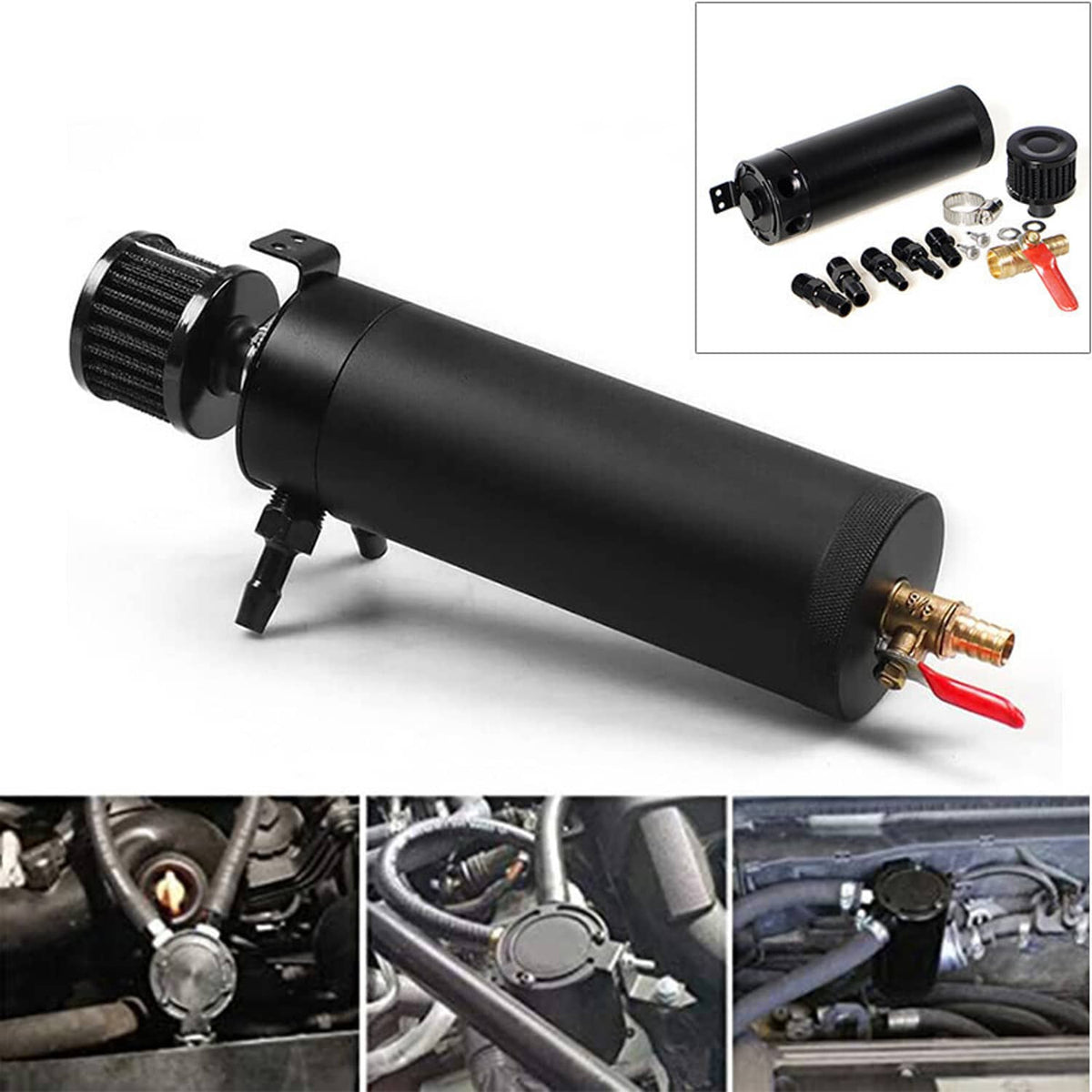 Solidspare Universal 750ML Oil Catch Can Kit Oil Separator Large Baffled Reservoir Tank New