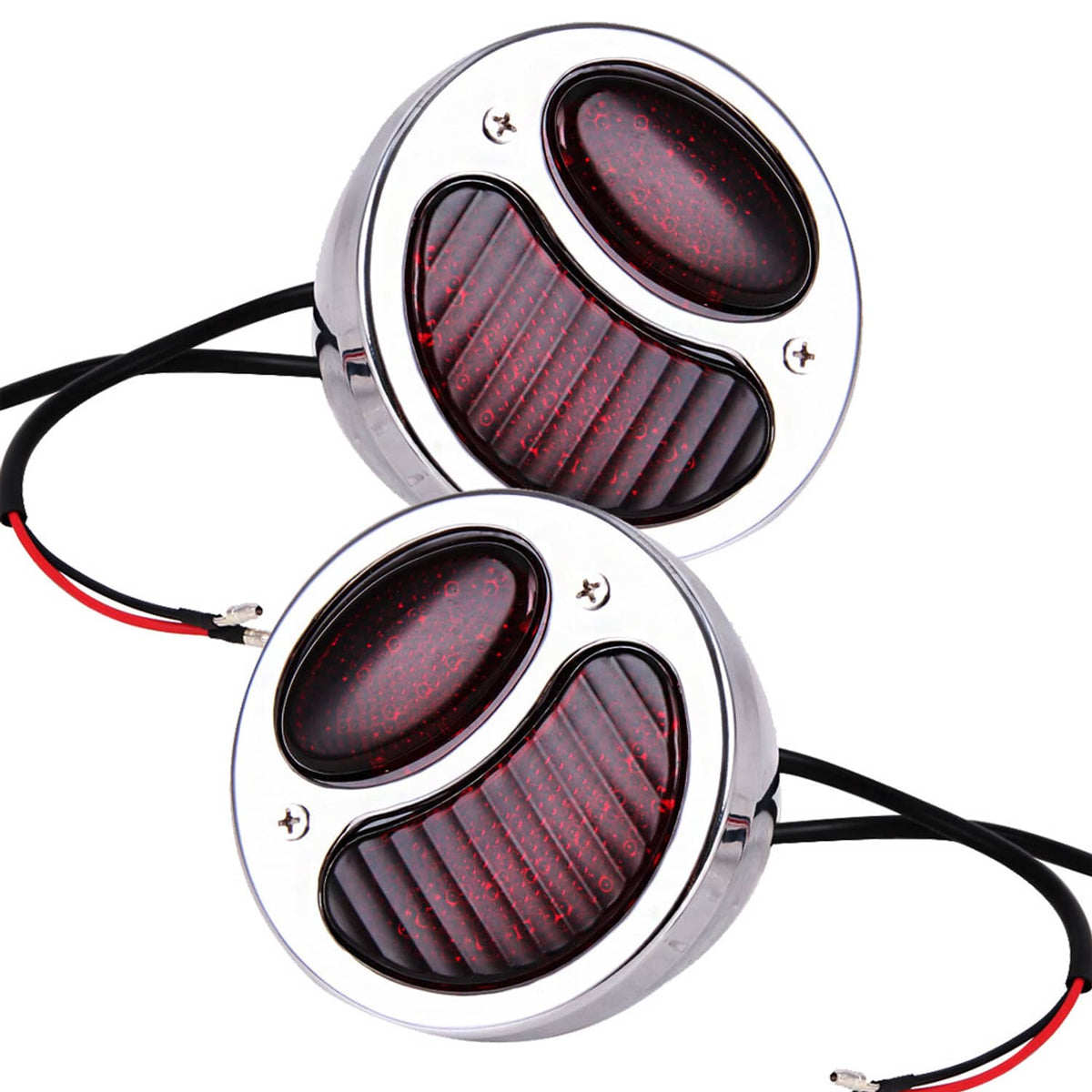 Solidspare 2pcs Chrome LED Brake Top Tail Lights Duolamp For Ford Model A Cafe Racer Bobber