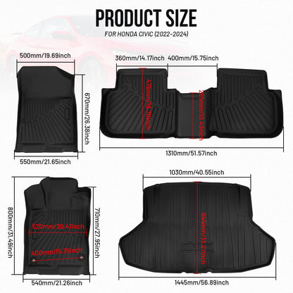 Solidspare Heavy Duty Car Floor Mats For Honda Civic Sedan 2022 2023 2024 2025 Full Set