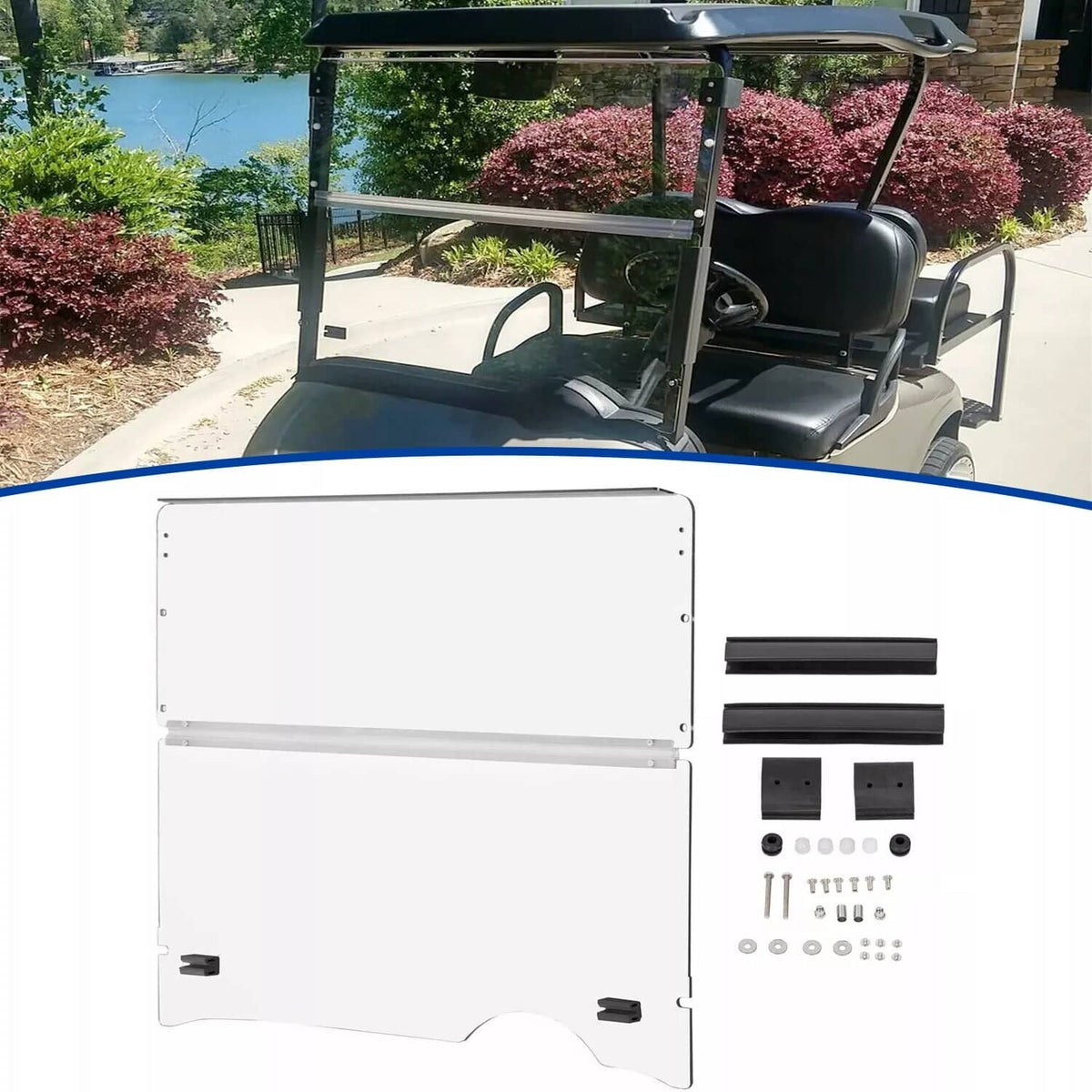 Solidspare Clear Foldable Windshield For Golf Cart Part For EZGO RXV 2008-Now Gas Electric