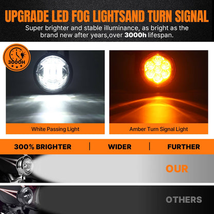 Solidspare LED Auxiliary Passing Spot Fog Lights w/ Turn Signal Light For Harley FLHX 06-22