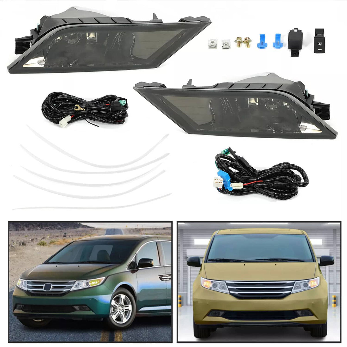 Solid Spare Fits 2011-2013 Honda Odyssey Smoke Bumper Lamps Driving Fog Lights+Switch Pair