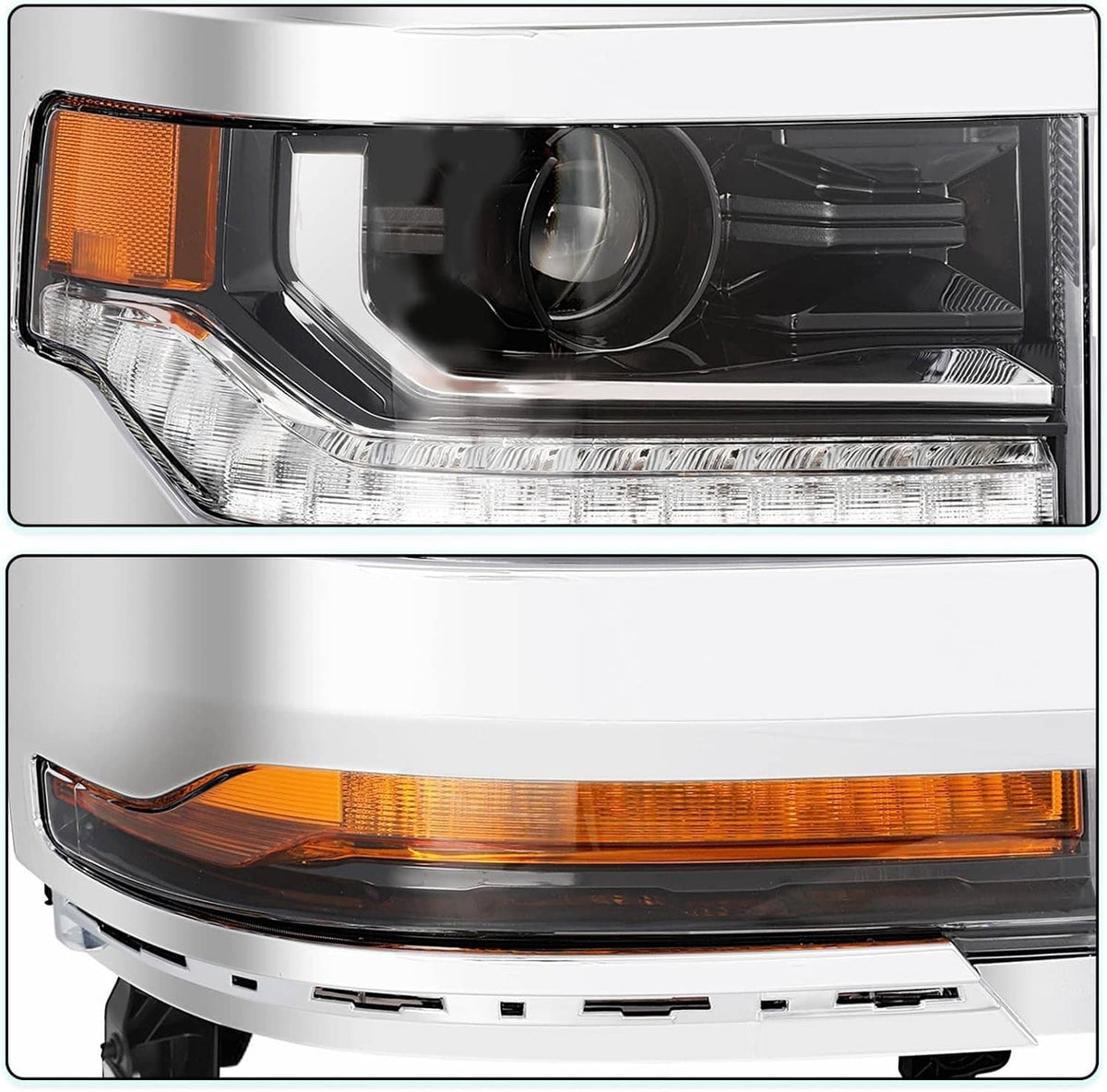 Solidspare Pair Chrome Headlights For 2016-2018 Chevy Silverado 1500 HID/Xenon Headlamps