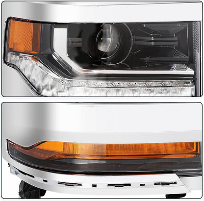 Solidspare Pair Chrome Headlights For 2016-2018 Chevy Silverado 1500 HID/Xenon Headlamps