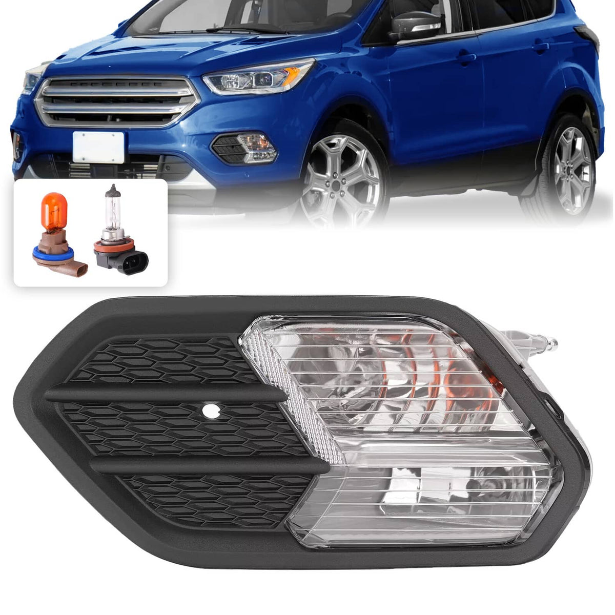 Solid Spare Left Driver Side Bumper Fog Light For Ford Escape 2017 2018 2019 w/Black Cover