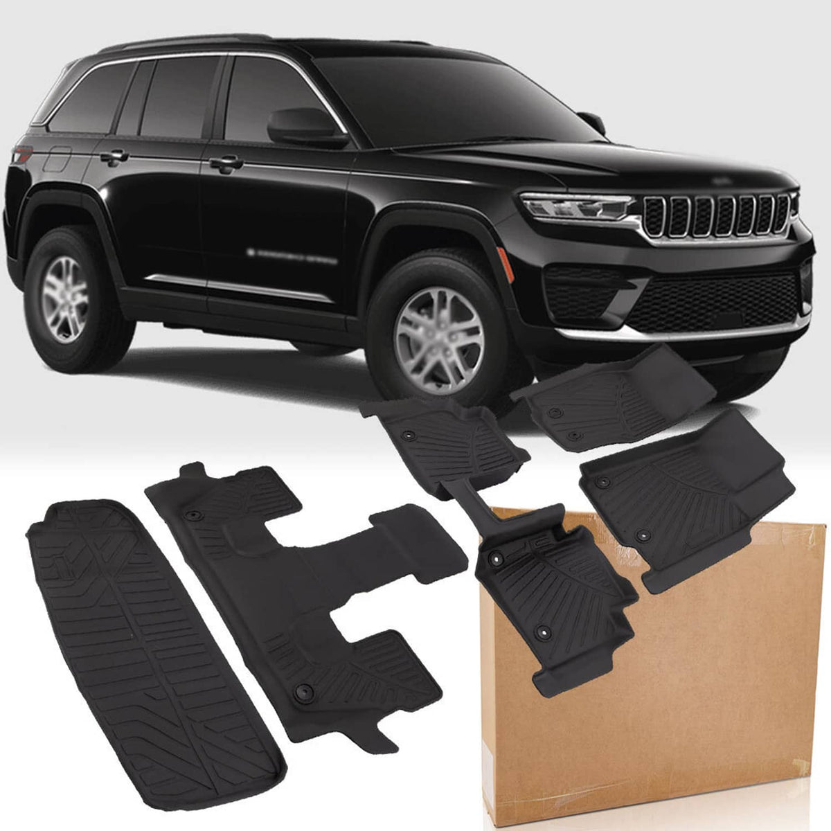 Solidspare 5Pcs Floor Mats for Jeep Grand Cherokee L 2021-2025 TPE All Weather Cargo Liners