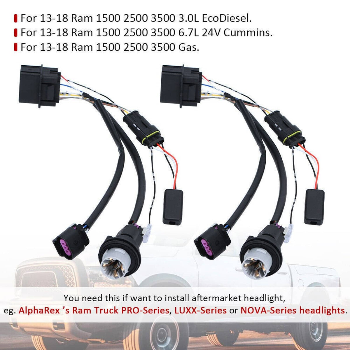 Solidspare 2x Projector Headlights Conversion Wire Harness For 13-18 Ram 1500 2500 3500 6.7
