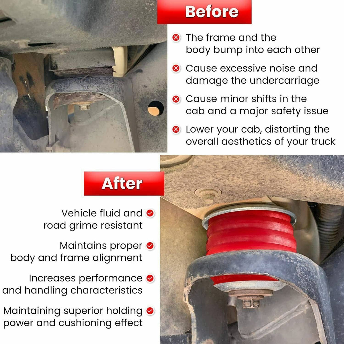 Solidspare Red Body Mount Bushing Kit for Ford Super Duty F350 2008-2016 2WD 4WD KF04060BK
