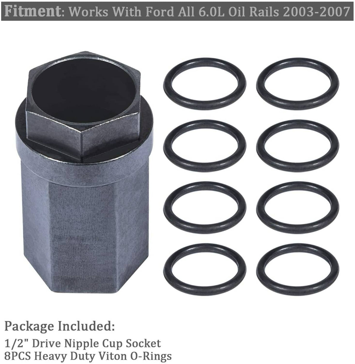 Solid Spare Nipple Cup Socket Kit 1/2" Drive Oil Rail Ball Tube Repair for 03-07 Ford 6.0L