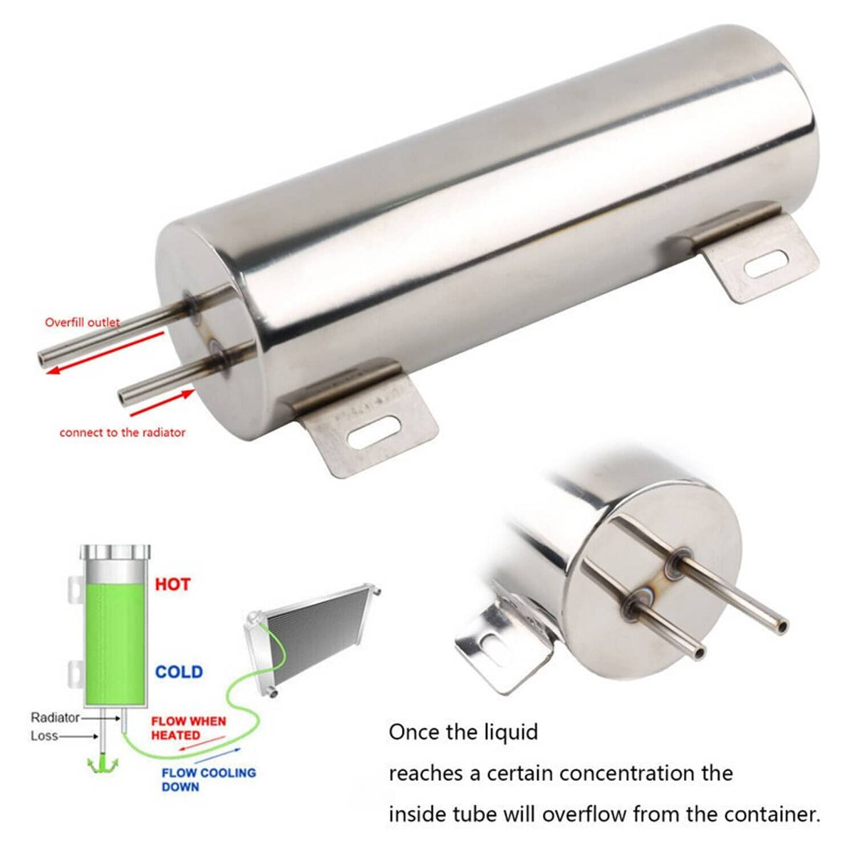 Solidspare 3" X 10" 32OZ Polished Stainless Steel Radiator Coolant Overflow Catch Tank Can