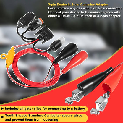 Solid Spare 493033 3-Pin Deutsch 2-Pin Cummins Adapter For Nexiq USB Link 2&3, Cummins J1939