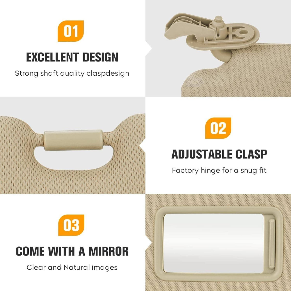 Solidspare Pair For 2011-2015 Hyundai Elantra Beige Sun Visor w/Mirror Right + Left Side